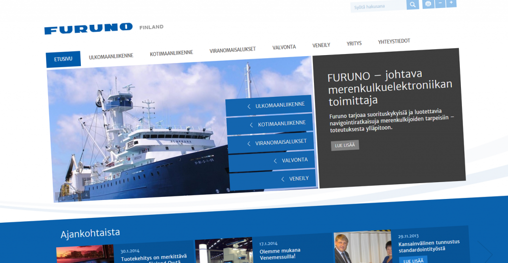 Furuno Finland - verkkosivut, extranet ja uutiskirje