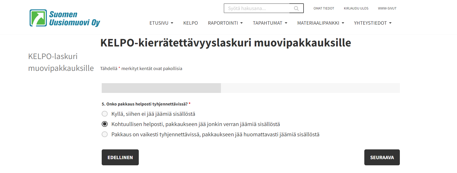 Kierrätettävyyslaskuri WordPressillä Suomen Uusiomuoville