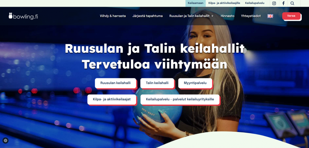 Kotisivujen uudistaminen Bowling.fi - etusivu